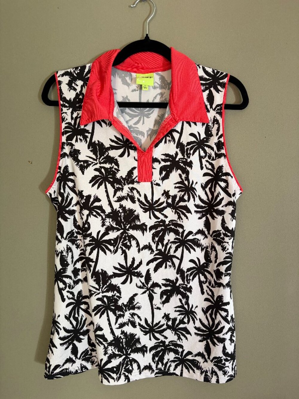 Emerald 18 Golf Palm Tree Print Sleeveless Polo Tank Top Tropical Shirt Summer
